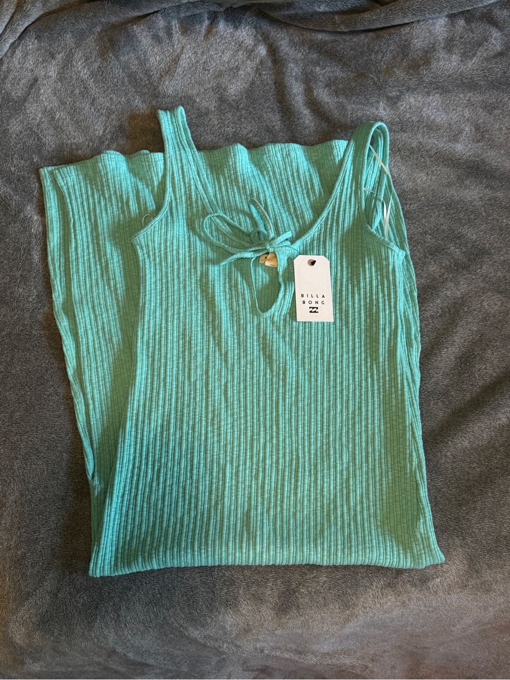 Billabong Teal Ribbed Tie-Front Tank Top